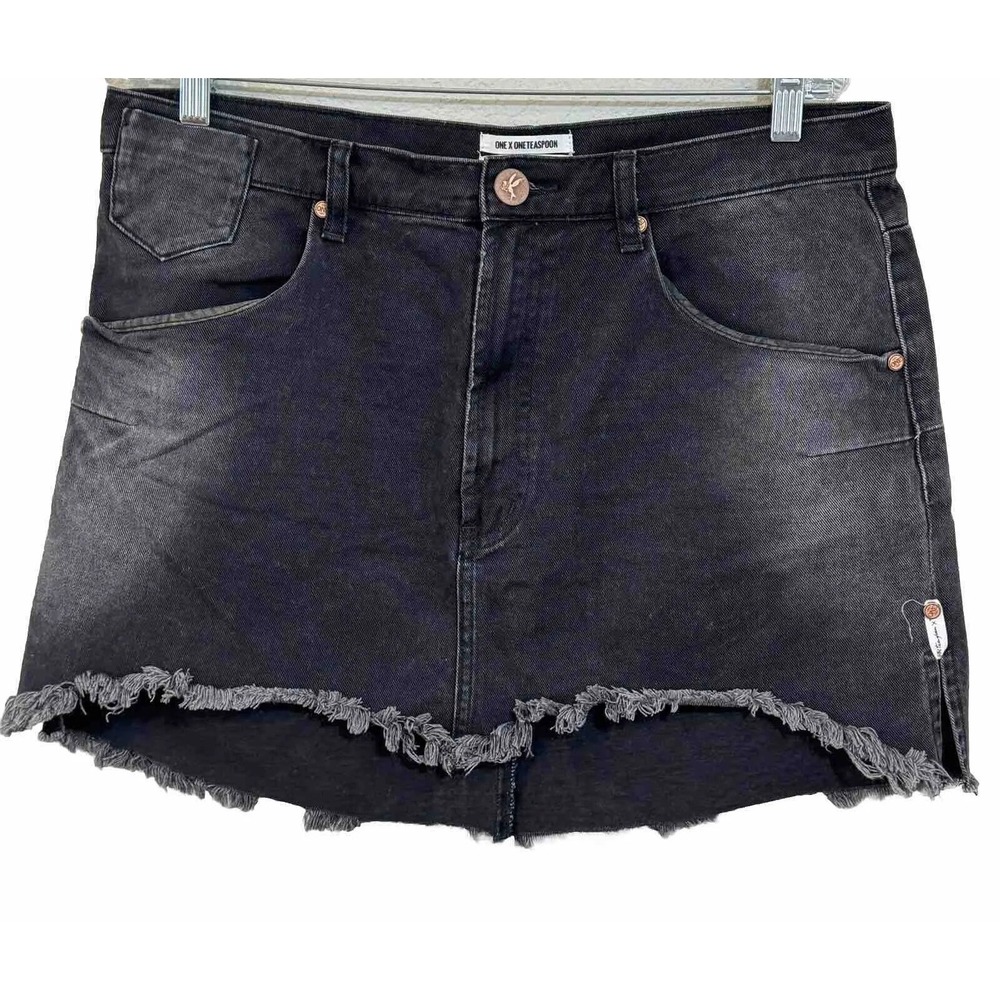 One Teaspoon Skirt Adult Size 32 Black Distressed Mini Jean Womens